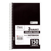 Mead Small Spiral Notebook, 3-Subject, College Ruled Paper, 9-1/2" x 5-1/2", 150 Sheets per Notebook, Color Will Vary, 1 Count (06900)